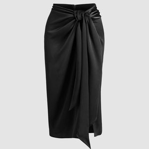 Satin Tie Front Slit Midi Skirt NWT